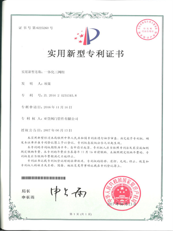 一體化三閥組專(zhuān)利